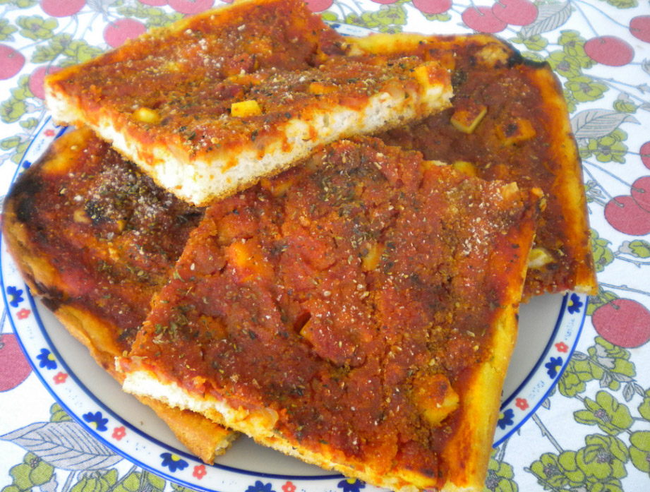 Pizza siciliana (pizza with sardines), Sicily, Italy, Stock Photo